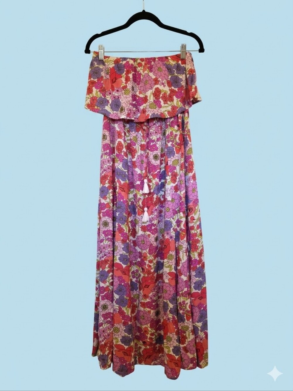 Japna Retro Floral Strapless Maxi Dress with Ruffle Flounce Top - NWT Size S